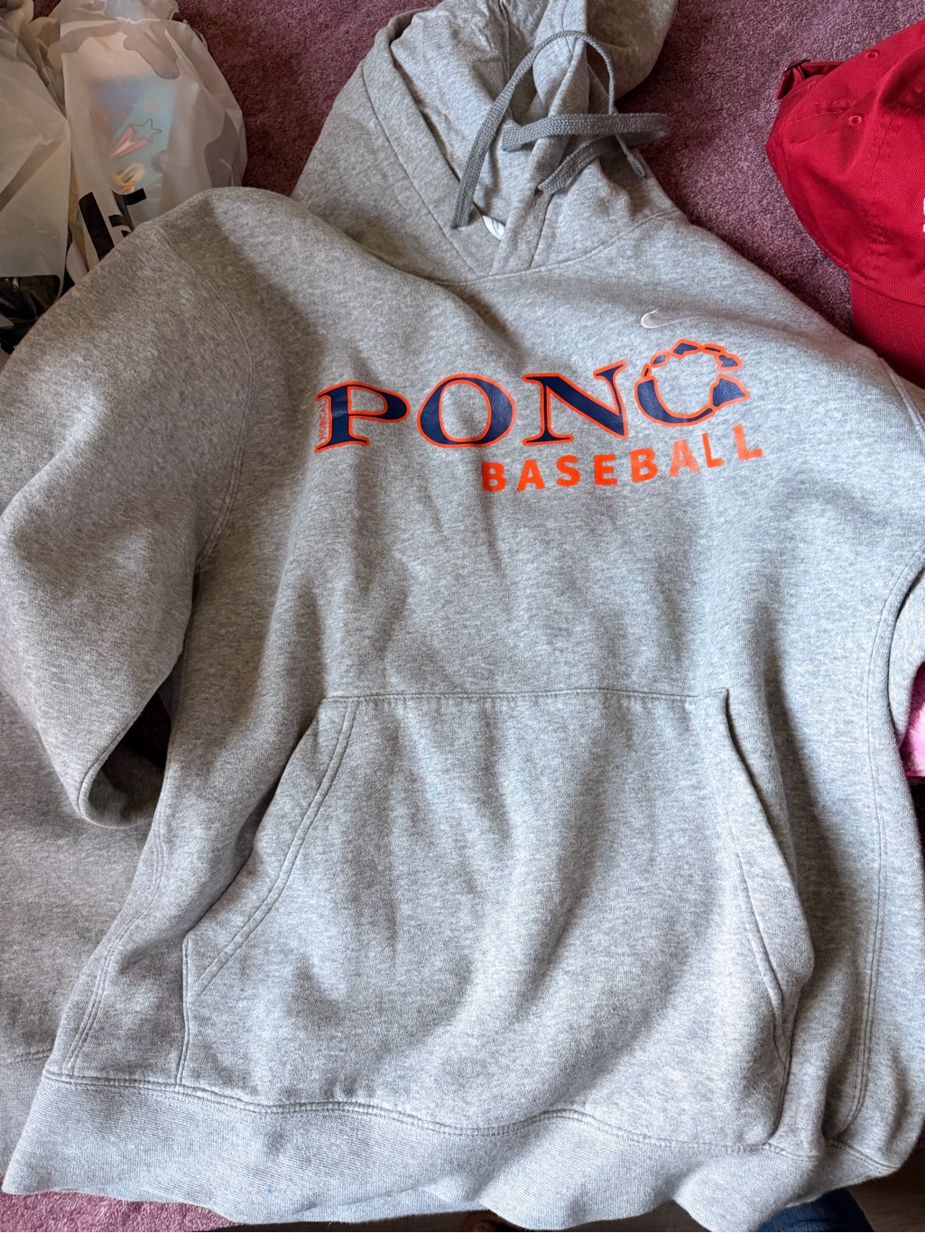 Nike Gray Hooded Sweatshirt With Black Swoosh Tag